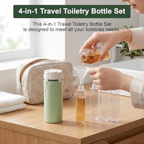 2 Pack 4-in-1 Travel Dispenser Bottles Refillable Leak-Proof Toiletry Containers