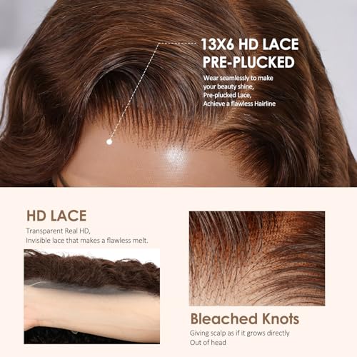 200% Density 30 Inch Chocolate Brown Human Hair Lace Front Wig