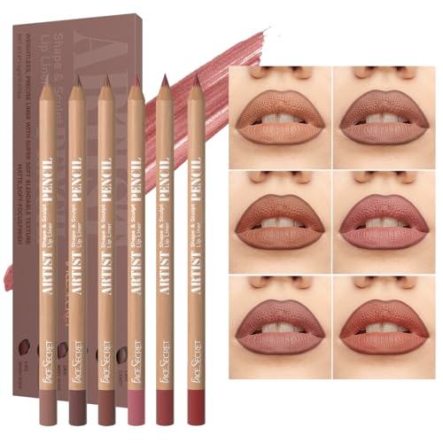 Beauty Glazed 6-Piece Nude Lip Liner Set - Waterproof Matte