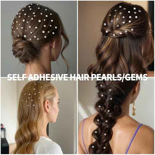 Teenitor 2662 Pcs Hair Gems Hair Pearls Face Gems, 12 Sheets Self Adhesive Face and Hair Jewels Bling Hair Accessories, Hair Face Jewels 3/4/5/6/8mm Hair Pearls Gems Stick on for Hair, Face, Crafts