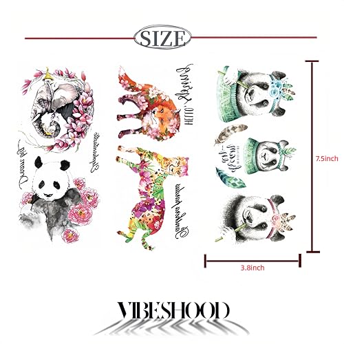 Watercolor Animal Temporary Tattoos - 3 Sheets Panda Elephant Fox