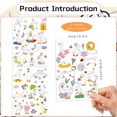 Gameza Funny Goose Temporary Tattoos - 6Sheets One Goose Birthday Decor Decorations Girls Boys Silly Foolish Goose Tattoo Temporary Gifts Duck Geese Animals Theme Party Favors Supplies Prizes Rewards