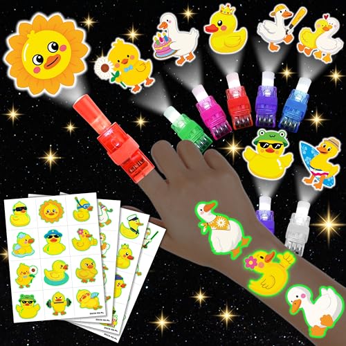 72 PCS Duck Party Favors Set - LED Finger Lights & Glow Tattoos