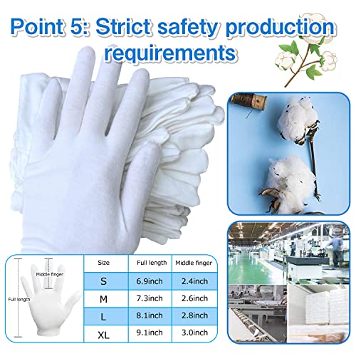 Reusable White Cotton Moisturizing Gloves for Dry Hands & Eczema, 12 Pairs