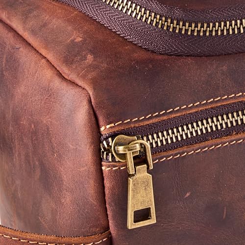 EURYNOME Leather Unisex Toiletry Bag Travel, Genuine Leather Shaving Dopp Kit - Mens Toiletry Bag With Hook -Makeup Cosmetic Organizer Kit - Men Travel Toiletries Bag Groomsmen Gift
