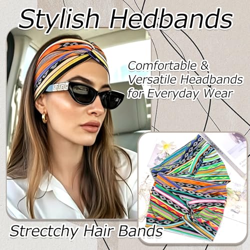 Boho Headbands for Women, 4-Pack Wide Stretch Hair Bands