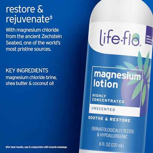 LIFE-FLO Magnesium Lotion - New and Improved Unscented Body Lotion with Magnesium Chloride from The Zechstein Seabed - Soothes Muscles and Joints When Massaged into The Skin - Hypoallergenic - 8oz