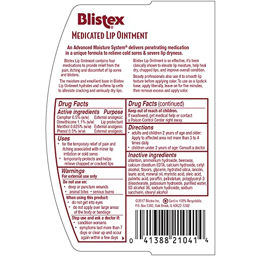 Blistex Medicated Lip Ointment, 0.35 Ounce Tube, Pack of 12 – Relieves Cold Sores & Helps Heal Dry Chapped Lips, Pain Relief from Lip Sores & Blisters, Healing Ointment