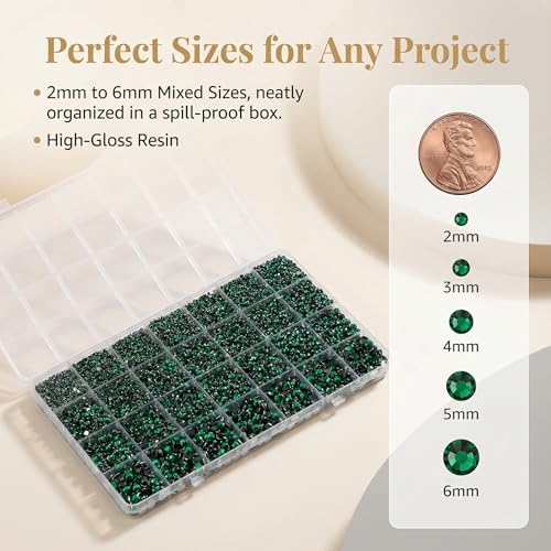 Emerald Green Rhinestone Bedazzling Kit - 37,000 Pieces, 2-6mm, 28-Grid Storage, Glue Included