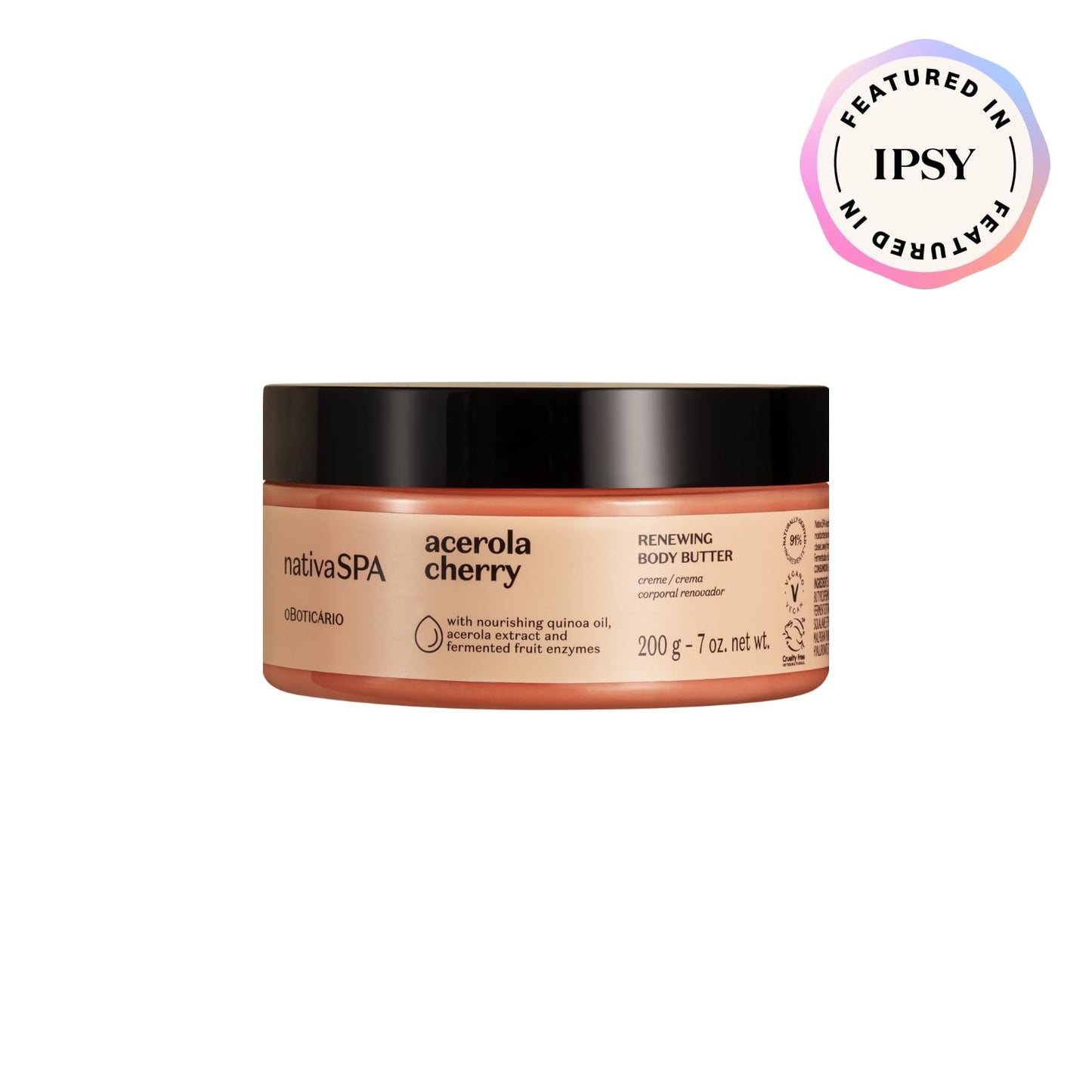 Nativa SPA by O Boticario Acerola Cherry Renewing Body Butter, Deep Nourishment for Supple Glowing Skin, 1.05 Ounce (200g)