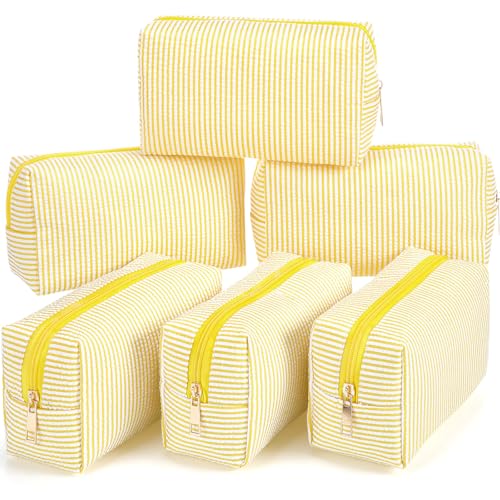 Sanwuta 6 Pcs Yellow Seersucker Cosmetic Bags