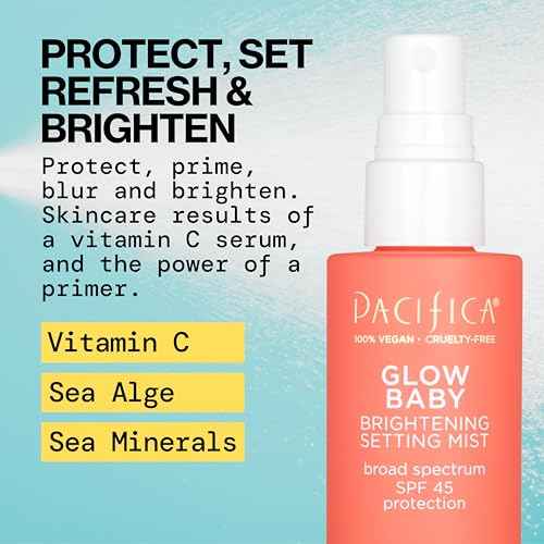 Pacifica Setting Spray Glow Baby Brightening Mist, Broad Spectrum SPF 45, UVA/UVB Protection, Blue Light Protection, Facial Mist, Suncare, Skin Care, Vegan, 1.7 fl oz (1 Count)