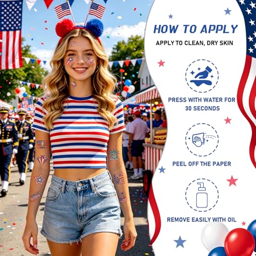 108 Glitter 4th of July Temporary Tattoos - Waterproof Patriotic