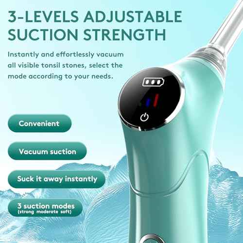 Electronic Vacuum Tonsil Stone Removal Kit - Tonsil Stone Remover with Built-in LED Light 3 Suction Mode - Fight Bad Breath Oral Irrigator 5X Magnifying Mirror for Stone Removal (Green)
