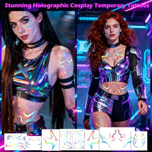 Boko 16Pcs Purple Holographic Temporary Tattoos Set