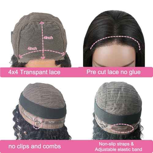 Curly Bob Wig Human Hair Water Wave 4x4 Lace Closure Glueless Wear and Go Bob Curly Wigs Pre Plucked Pre Cut Short Bob Wig Curly Human Hair Natural Hairline for Beginner Friendly 12 Inch