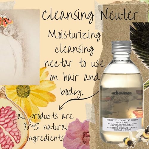 Davines Authentic Cleansing Nectar, Multi-Functional Shampoo & Body Wash - Gentle Oil-Based Cleanser with 98% Natural Ingredients - Hydrates Hair & Skin, 9.47 Fl Oz