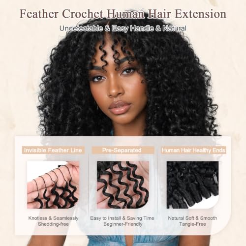 Feather Crochet Human Hair 16" 50g Knotless Black Curly