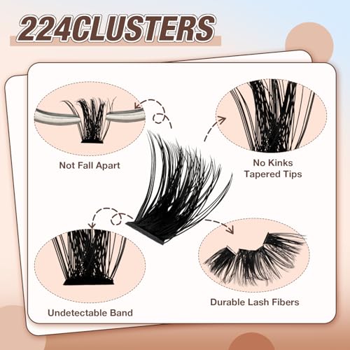 Lash Clusters Kit - 224pcs DIY Eyelash Extensions with Bond & Seal
