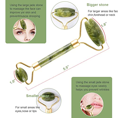 Jade Gua Sha Facial Massager Set - 5 in 1 Skin Care Tools with Roller and Massager