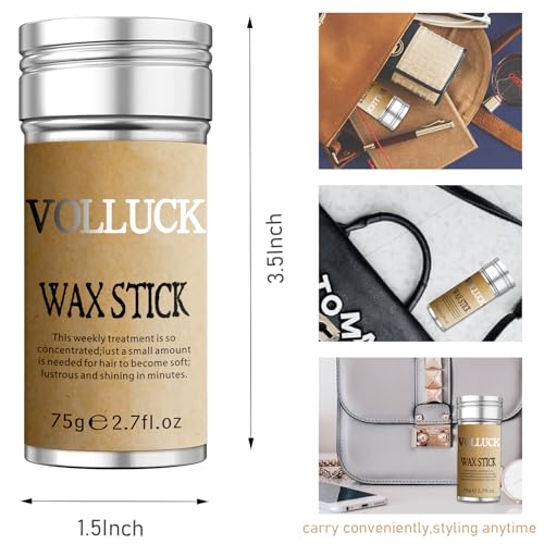 VOLLUCK Hair Wax Stick for Men & Women, Wax Stick Hair Slick Stick for Wigs Hair Styling, Hair Gel Stick Non-greasy Styling Cream for Edge Control Frizz Hair, 2.7 OZ