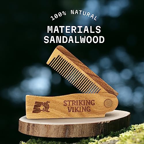 Beard Folding Wooden Comb and 4 Pack Beard Oil for Men - By Striking Vikings