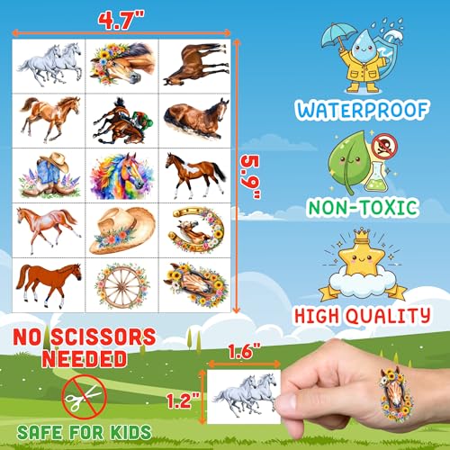Horse Temporary Tattoos | 60pcs Party Favors & Stickers