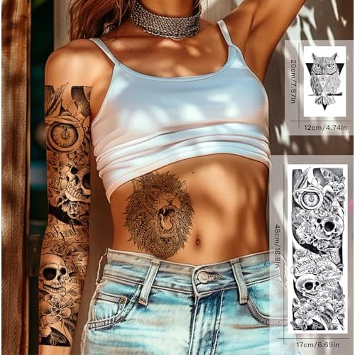 Christmas 6 Sheets Full Arm and 8 Sheets Half Arm Temporary Tattoos for Men Adults, Flower Temp Tattoos Sleeve For Women, Waterproof Body Arm Chest Shoulder Floral Fake Tattoo Stickers
