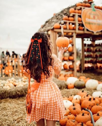 Halloween Hair Bows Accessories for Women Spooky Halloween Hair Clips Candy Corn Boo Pumpkin Ghost Hair Bows Large Orange Black Hair Ribbons Barrettes Halloween Outfits Costume Gifts (Pattern N)