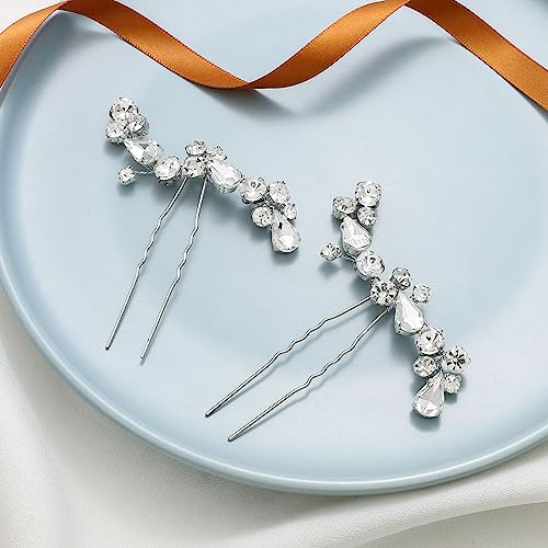 Easedaily Bride Wedding Hair Pins Silver Crystal Bridal Hair Pieces Rhinestone Hair Accessories for Women and Girls (pack of 2) (A-Silver)