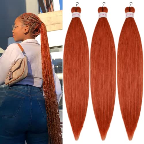 Gozill Ginger Orange Braiding Hair Pre Stretched Kanekalon Braiding Hair Extension 26 Inch Colored Synthetic Fake Hair for Braiding