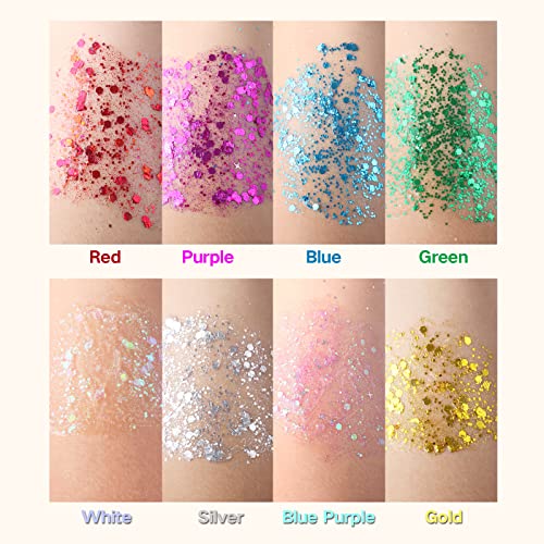 MEICOLY Gold Body Glitter,Yellow Face Glitter,Music Festival Accessories Outfits for Women,Hair Glitter for Kids,Sparkle Gold Chunky Body Glitter for Country Concert,Mardi Gras Accessories