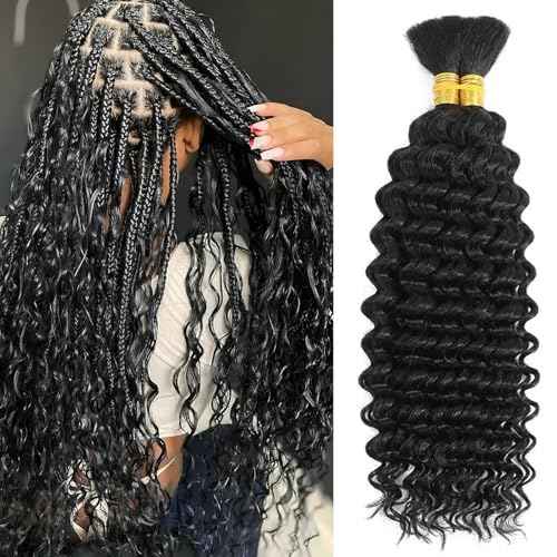 Wequeen 16A Human Braiding Hair Deep Wave 100g 22 Inch 100% Unprocessed Brazilian Virgin Hair No Weft Bulk Human Hair for Braiding Curly Hair Extensions for Boho Braids, Natural Black