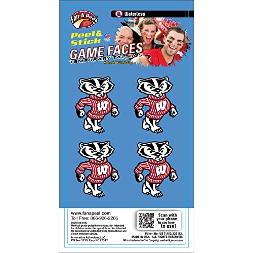 Wisconsin Badgers Waterless Temporary Tattoos 4-Pack