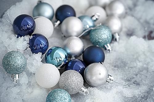 Valery Madelyn Mini Christmas Tree Ornaments Set, 100ct Navy Blue and Silver Shatterproof Christmas Tree Decorations Bulk, 1.18 Inches Hanging Ball Ornaments for Xmas Trees Holiday Decor