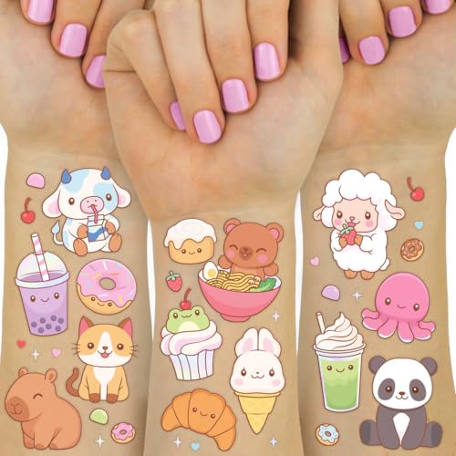 Kawaii Food Animals Temporary Tattoos - 2 Sheets