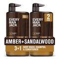 Every Man Jack 3-in-1 Body Wash for Men, Amber Sandalwood, 2pk