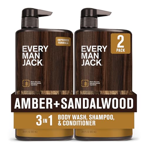 Every Man Jack 3-in-1 Body Wash for Men, Amber Sandalwood, 2pk