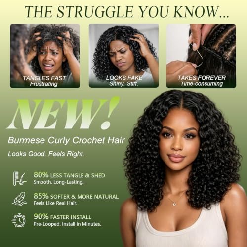 12 Inch Pre-Looped Burmese Curly Crochet Hair 8 Pack 1B 14in Tips — K-ThermSilk Fiber