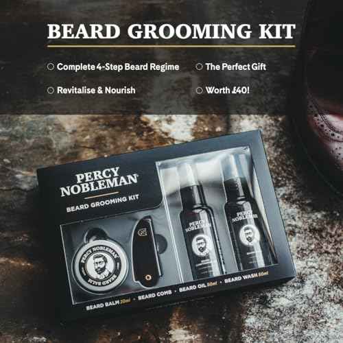 Percy Nobleman Beard Grooming Kit - Signature Scented Beard Oil 50ml, Wash 50ml, Balm 20ml & Comb
