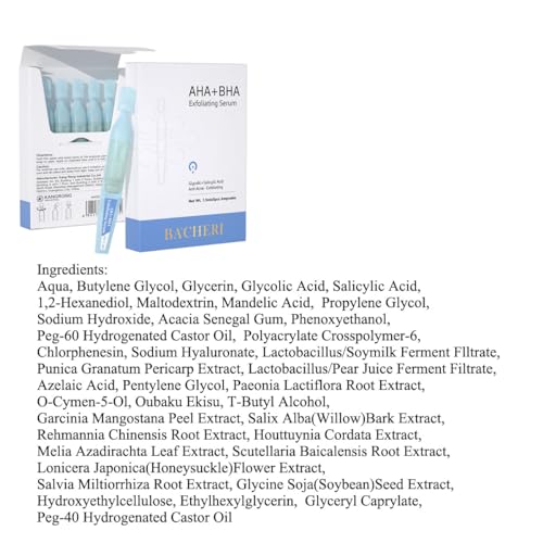 BACHERI Salicylic Acid Serum for Face with Glycolic Acid, Azelaic Acid, Redness Relief, Hydrating & Smoothing Serum, Anti Aging Facial Serum, 5 Ampoules