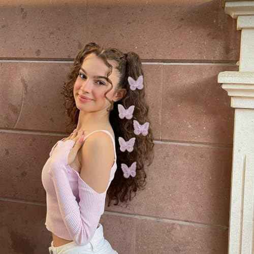 12Pcs Pink Butterfly Hair Clips, Cute Lace Embroidery Flower Butterfly Hair Bow for Women Girls Fairy Hair Accessories Halloween Christmas Party Decor (Pink)