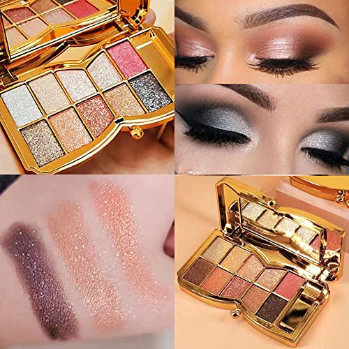 Gold Eye Shadow Eyeshadow Palette Shimmer - 10 Colors Sparkly Eyeshadow Glitter Highly Pigmented Long Lasting Waterproof Sweatproof Professional Nudes Warm Natural Neutral Smoky Cosmetic Eye Palette Set Gold (# 01)