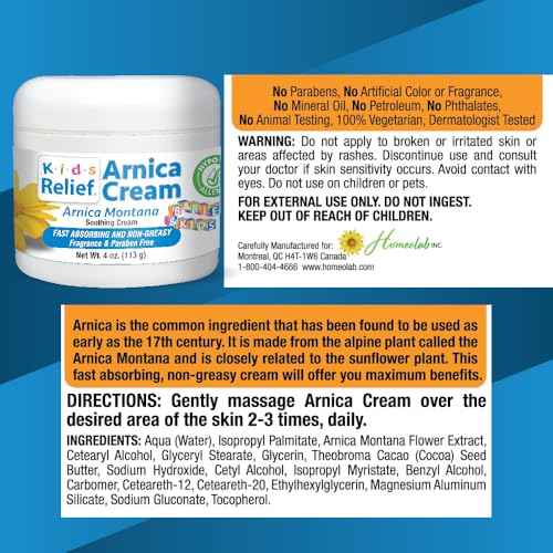 Kids Relief Arnica Cream, Natural, Soothing, Non Greasy, Hypo-Allergenic and Unscented Cream, 4 oz (Pack of 1)