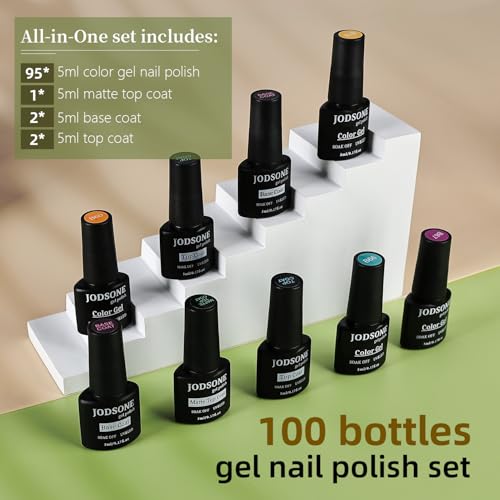 JODSONE 100 PCS Gel Nail Polish Kit No Wipe Soak off Base Coat and Matte Glossy Top Coat Gel Polish Collections for Salon and Home DIY Use