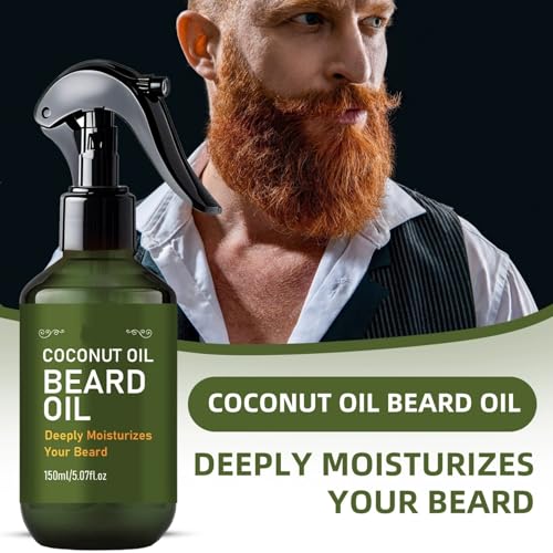 Coconut Oil Beard Spray for Men, 150ml Lightweight Beard Growth Oil with Vanilla Orchid - Fast-Absorbing Leave-In Conditioner to Soften, Moisturize & Tame Facial Hair, Beard Detangler Travel Size