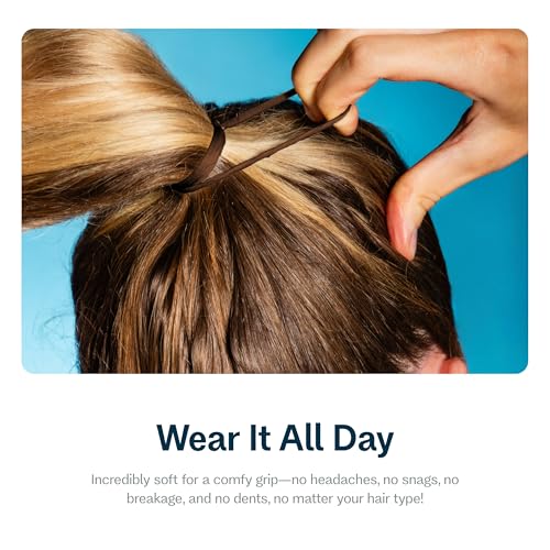 Gimme Beauty Low Profile Hair Bands - Gentle, No-Snag Elastic Ties for Fine & Thick Locks - Non-Slip Seamless Ponytail Holders - Trendy Hair Accessories - Light Brown, 20 Pack