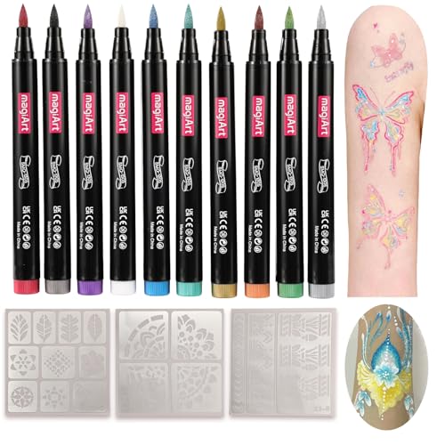 YOUKOYI Temporary Tattoo Pens 10-Pack, Washable Body Markers
