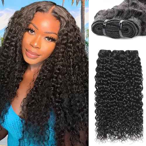 12A Water Wave Human Hair Bundles Wet And Wavy Bundles Human Hair 100% Unprocessed Brazilian Remy Water Wave Curly Bundle Extensions Natural Black Color 18 20 22 Inch