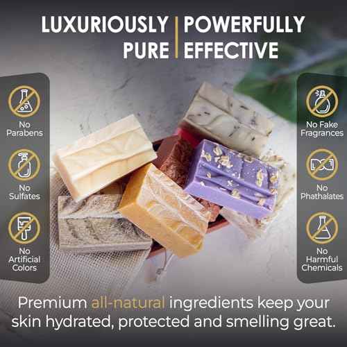 Blue Moon Elise All Natural Soap Bars Variety 4-Pack, Made with Organic Ingredients, Handmade in the USA, Moisturizing and Therapeutic for Face & Body, Sensitive Skin, Men & Women